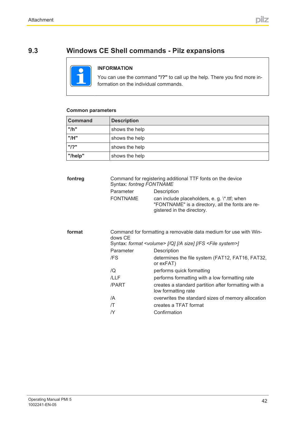 3 windows ce shell commands - pilz expansions, Windows ce shell commands ­ pilz expansions, 3 windows ce shell commands ­ pilz expansions | Pilz PMI 509 User Manual | Page 42 / 52