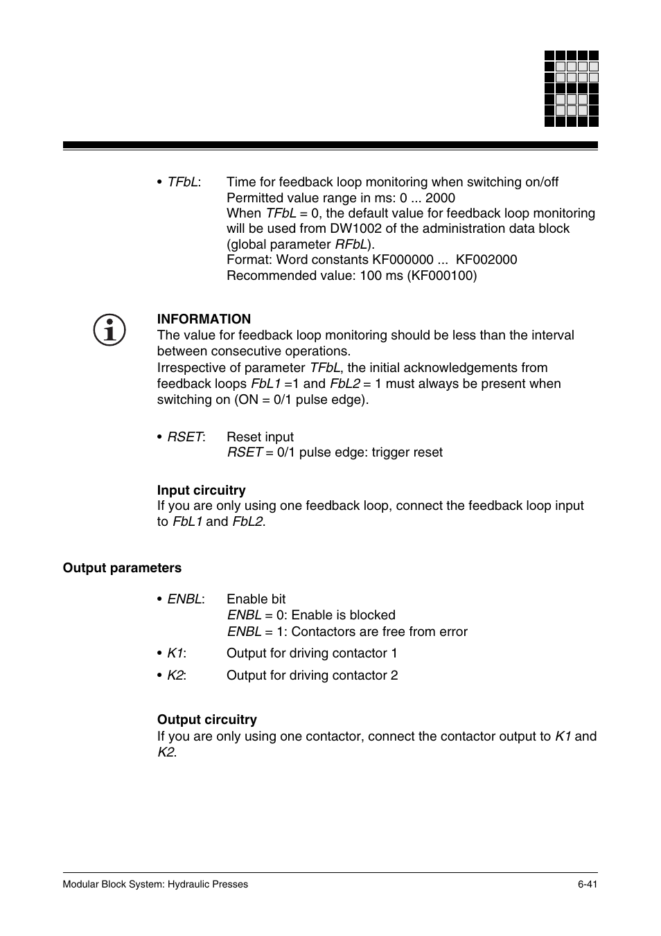 Output parameters | Pilz PSS SB HYD, Basic license User Manual | Page 103 / 308