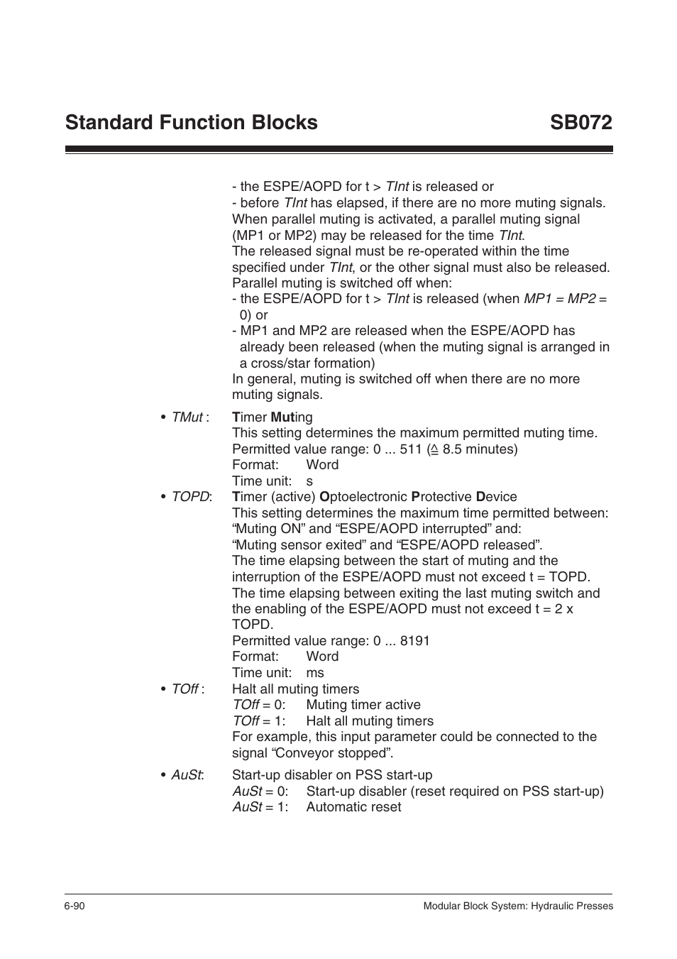 Standard function blocks sb072 | Pilz PSS SB HYD, Basic license User Manual | Page 152 / 308