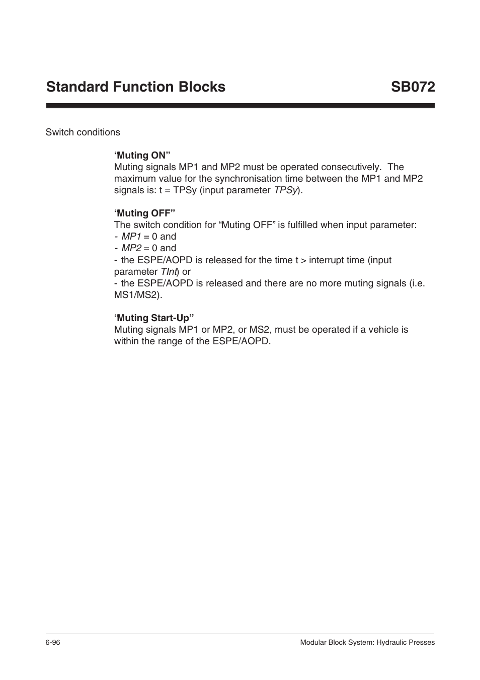 Standard function blocks sb072 | Pilz PSS SB HYD, Basic license User Manual | Page 158 / 308