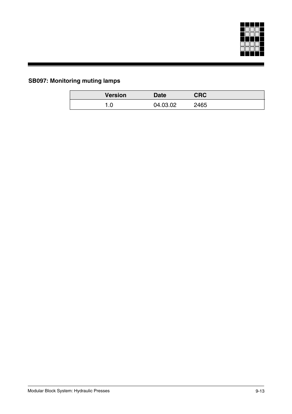 Sb097: monitoring muting lamps | Pilz PSS SB HYD, Basic license User Manual | Page 301 / 308