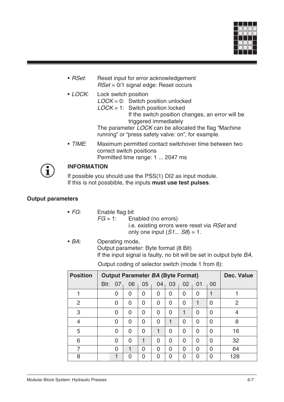 Output parameters | Pilz PSS SB HYD, Basic license User Manual | Page 69 / 308