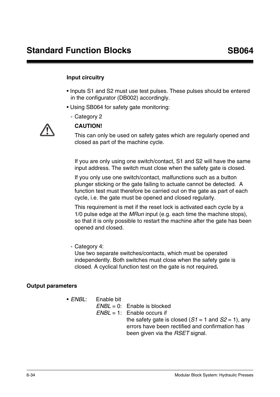 Output parameters, Standard function blocks, Sb064 | Pilz PSS SB HYD, Basic license User Manual | Page 96 / 308