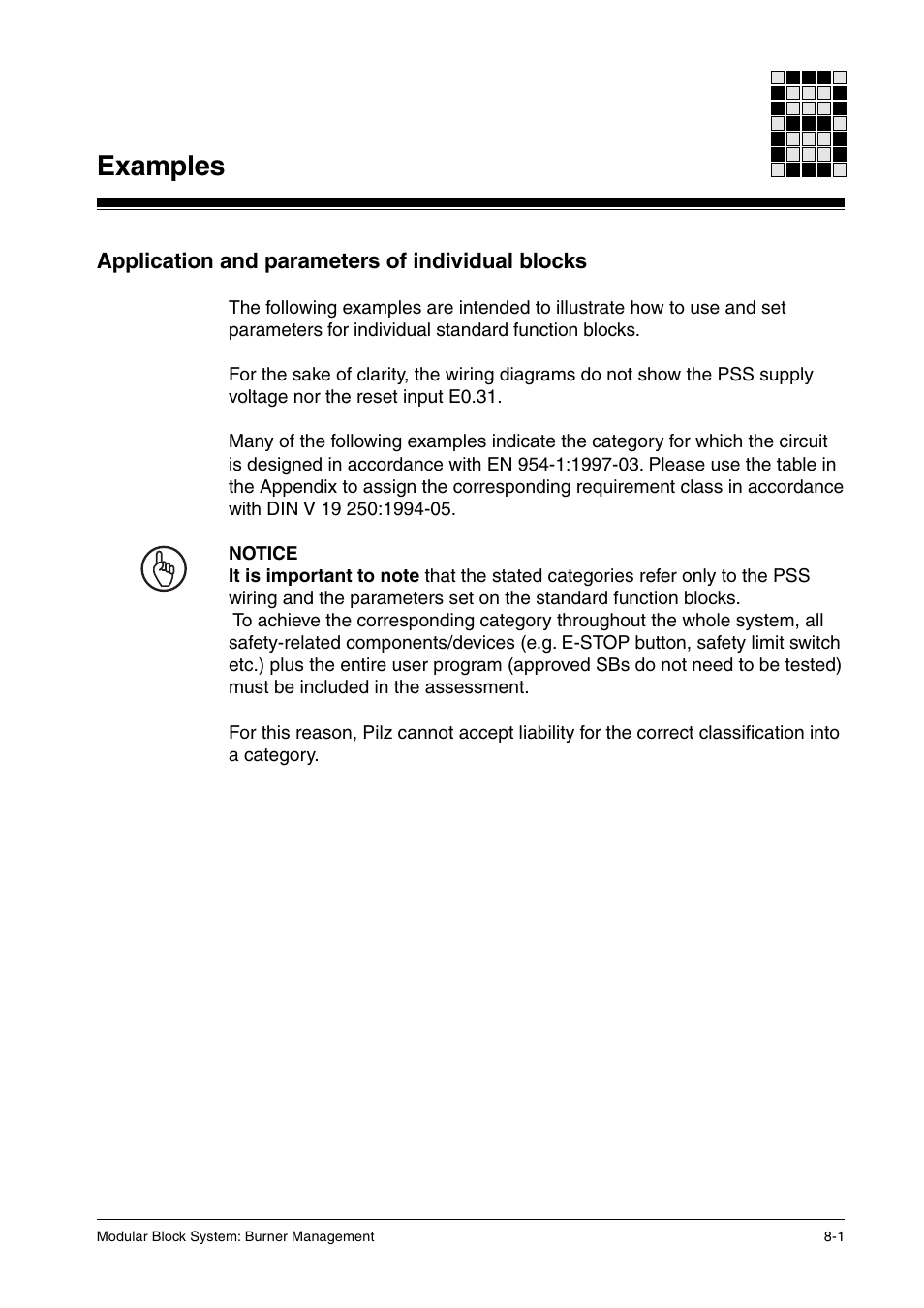 Examples, Application and parameters of individual blocks | Pilz PSS SB FT, Basic license User Manual | Page 165 / 191