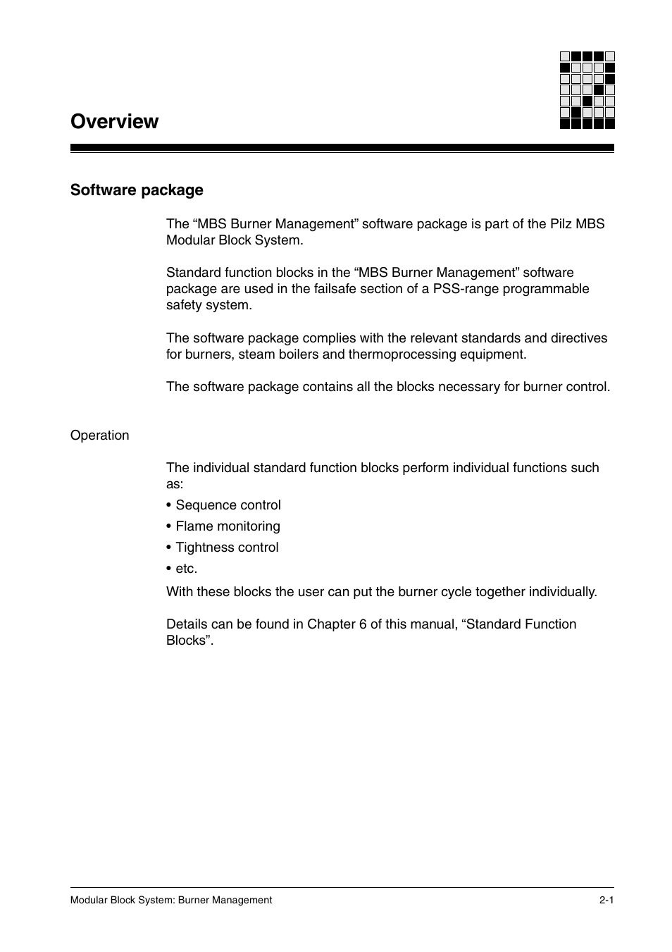 Overview, Software package, Operation | Pilz PSS SB FT, Basic license User Manual | Page 17 / 191