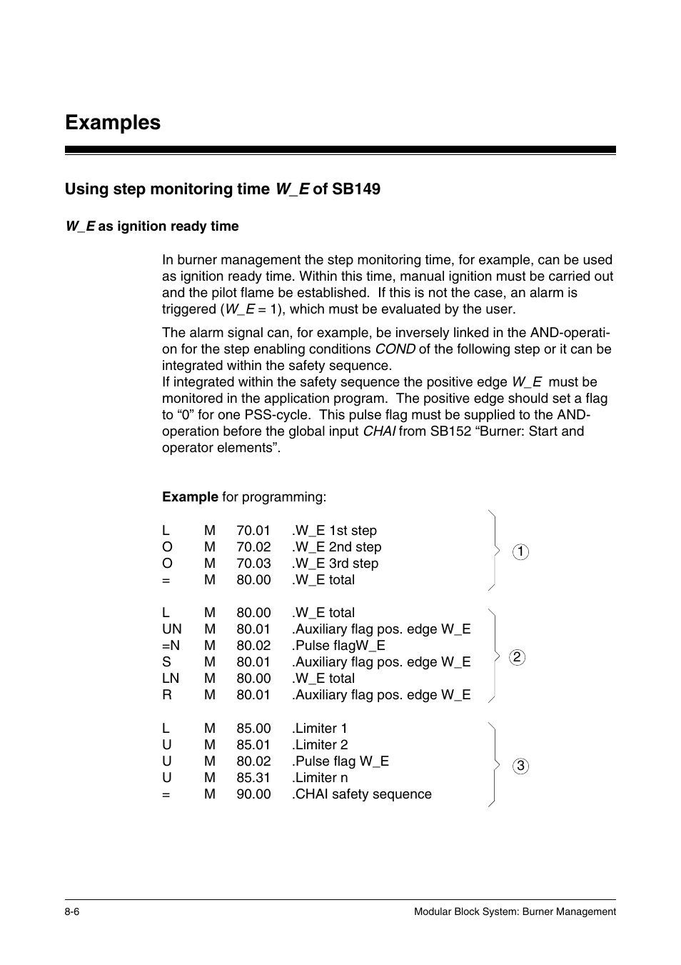 Using step monitoring time w_e of sb149, W_e as ignition ready time, Examples | Pilz PSS SB FT, Basic license User Manual | Page 170 / 191