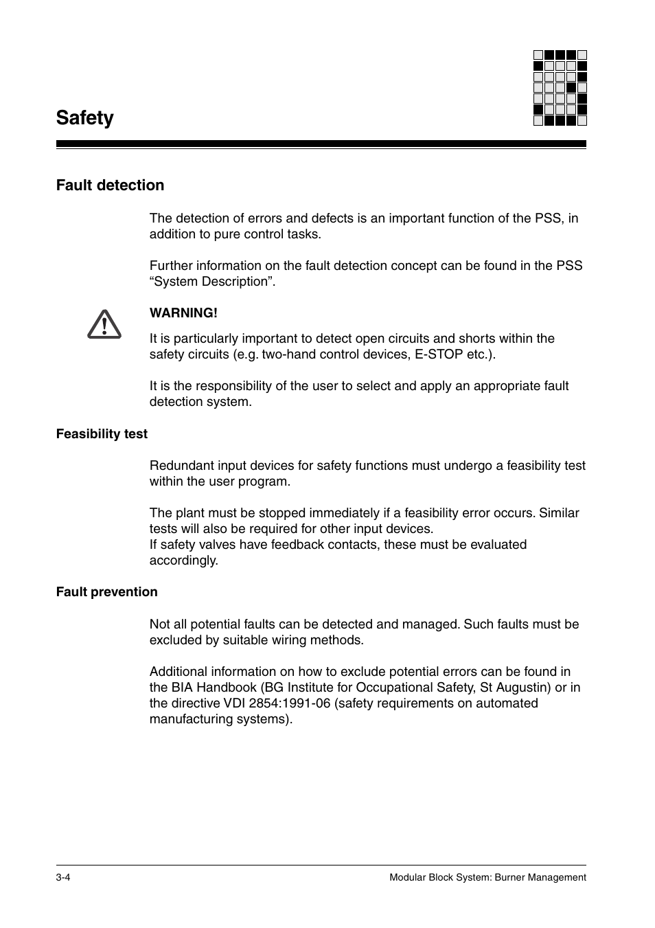 Fault detection, Feasibility test, Fault prevention | Safety | Pilz PSS SB FT, Basic license User Manual | Page 24 / 191