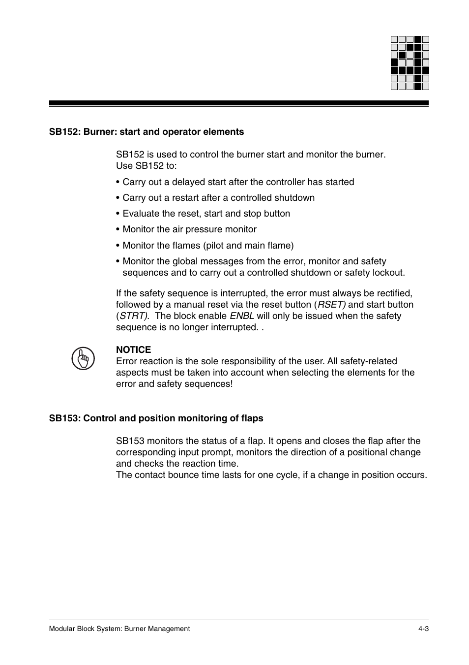 Sb152: burner: start and operator elements, Sb153: control and position monitoring of flaps | Pilz PSS SB FT, Basic license User Manual | Page 27 / 191
