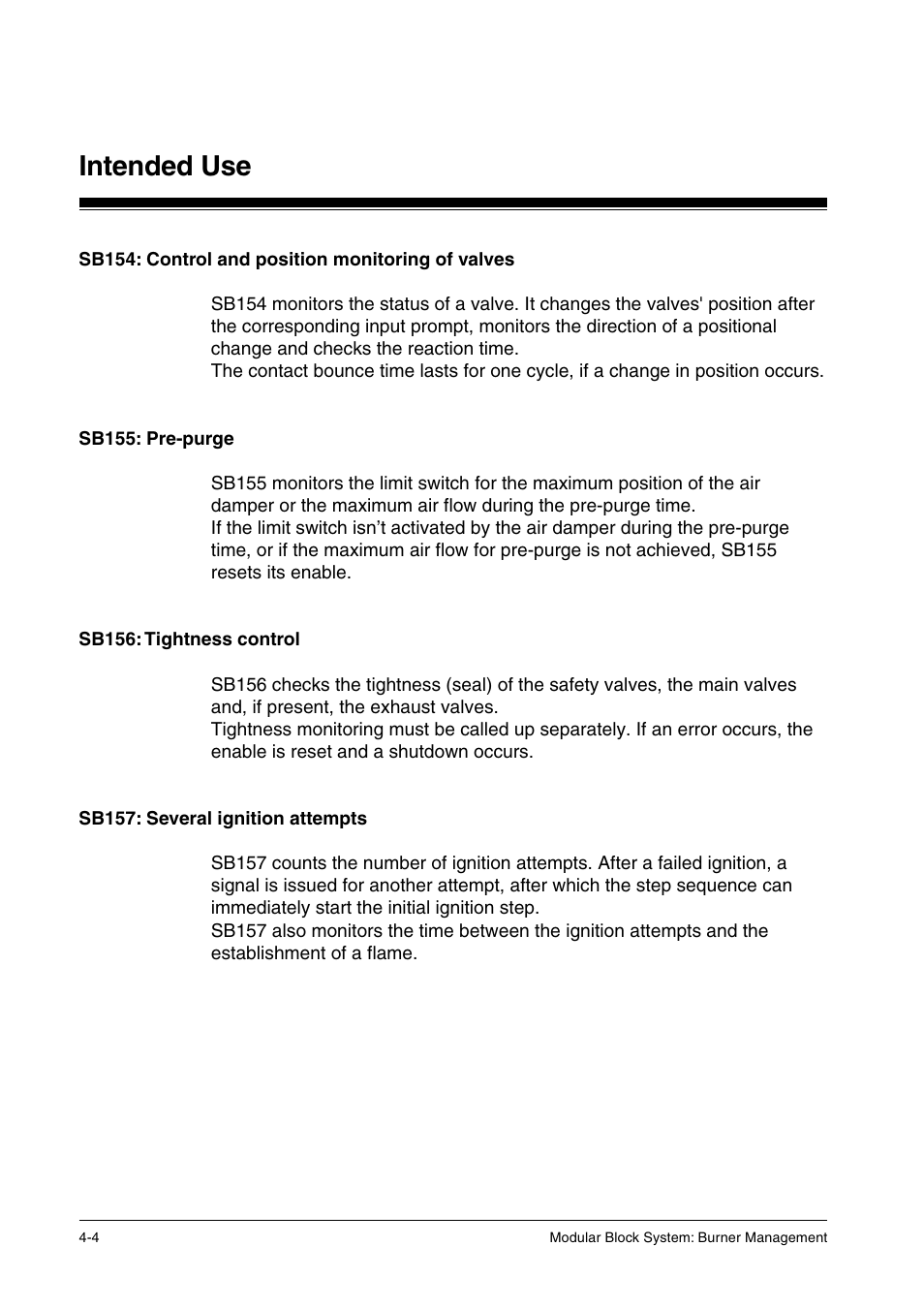 Sb154: control and position monitoring of valves, Sb155: pre-purge, Sb156: tightness control | Sb157: several ignition attempts, Intended use | Pilz PSS SB FT, Basic license User Manual | Page 28 / 191