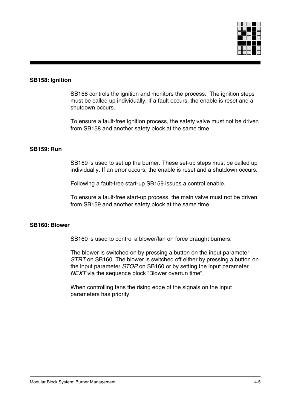 Sb158: ignition, Sb159: run, Sb160: blower | Pilz PSS SB FT, Basic license User Manual | Page 29 / 191