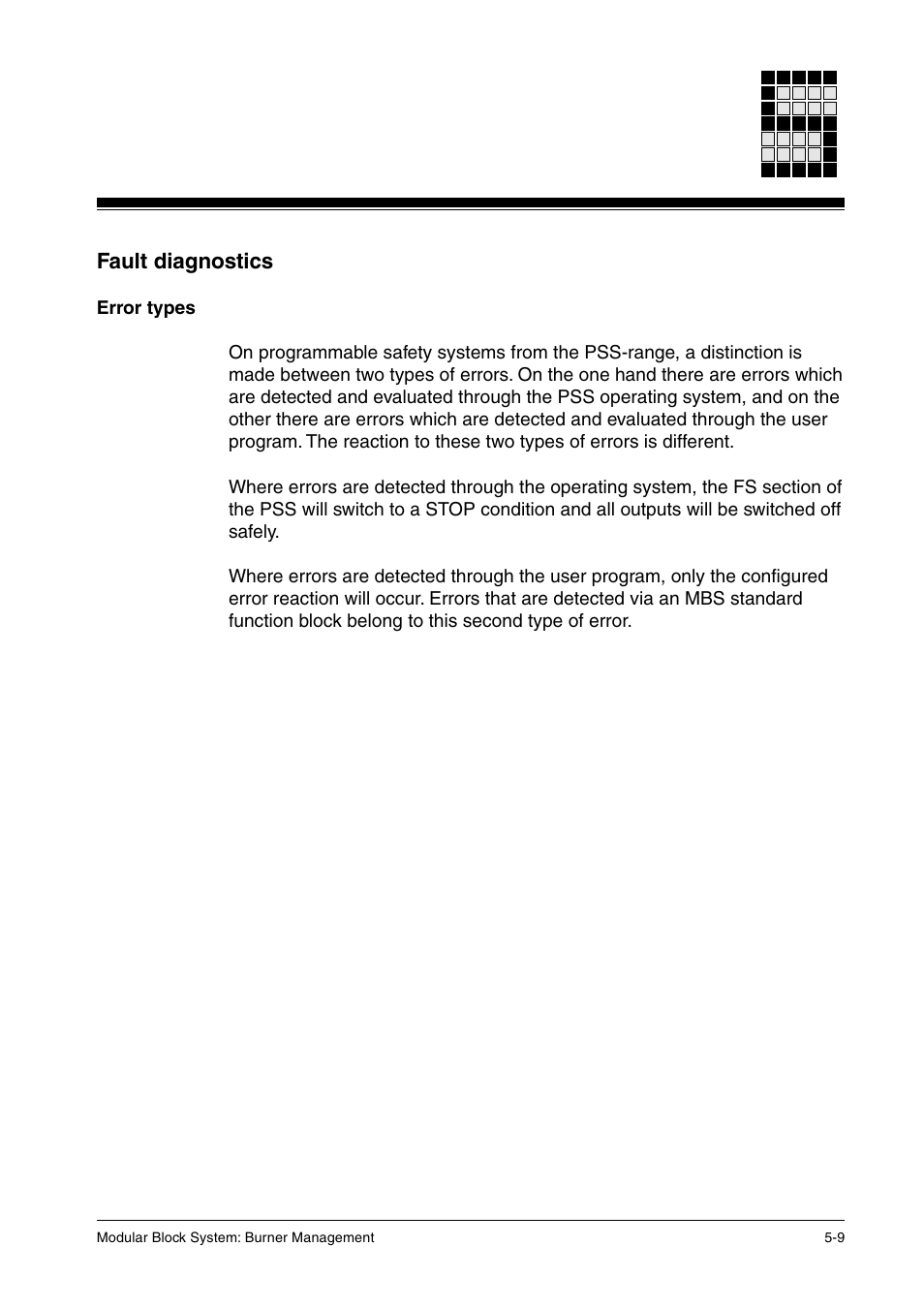 Fault diagnostics, Error types | Pilz PSS SB FT, Basic license User Manual | Page 39 / 191