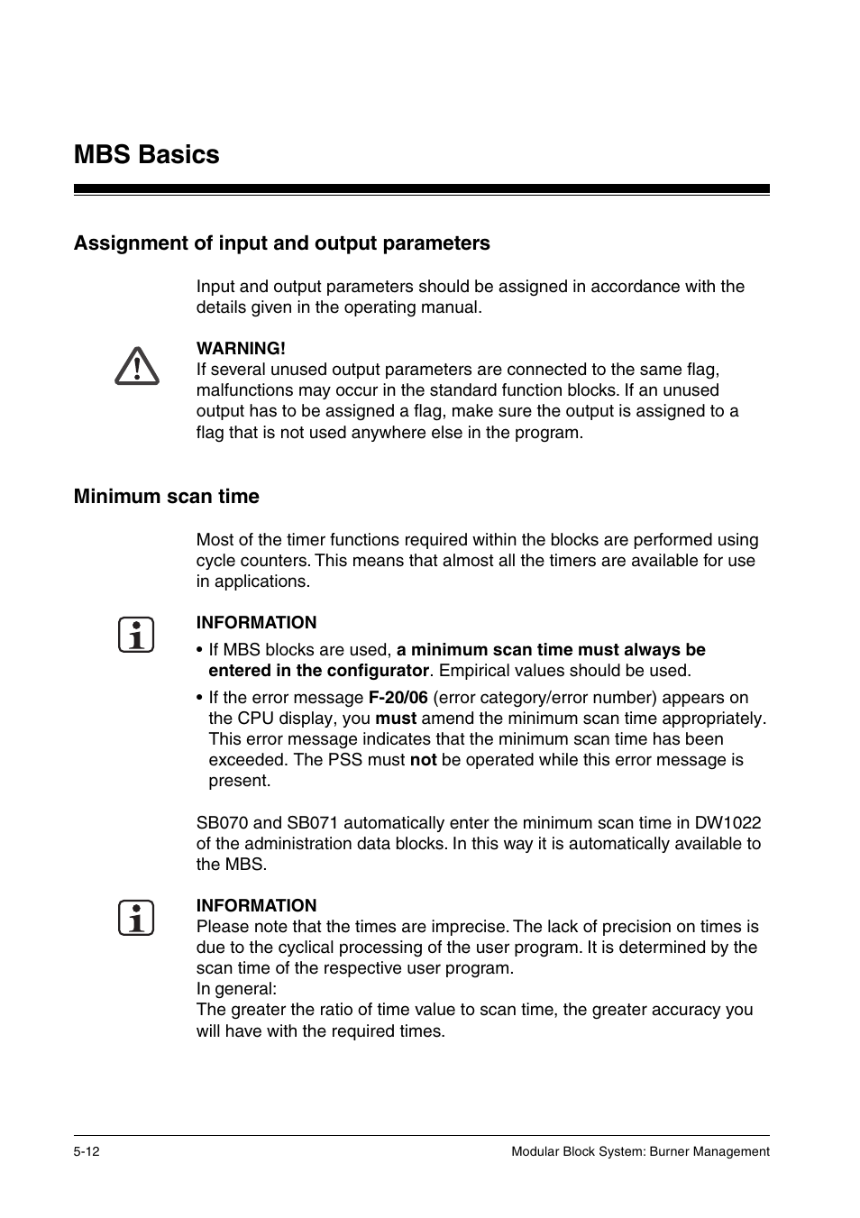 Assignment of input and output parameters, Minimum scan time, Mbs basics | Pilz PSS SB FT, Basic license User Manual | Page 42 / 191