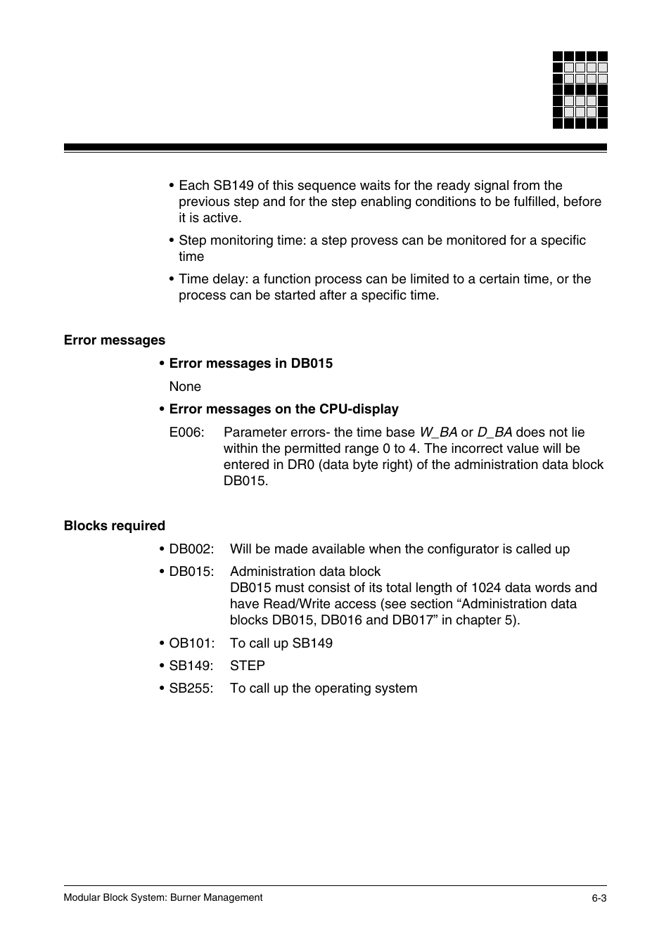 Error messages, Blocks required | Pilz PSS SB FT, Basic license User Manual | Page 47 / 191