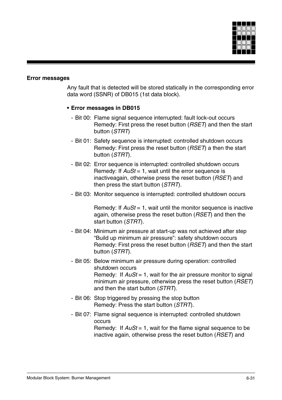 Error messages | Pilz PSS SB FT, Basic license User Manual | Page 75 / 191