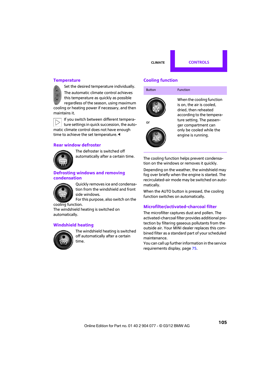 Mini 2012 Coupe Roadster Convertible User Manual | Page 106 / 283