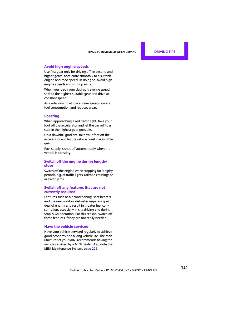 Mini 2012 Coupe Roadster Convertible User Manual | Page 122 / 283