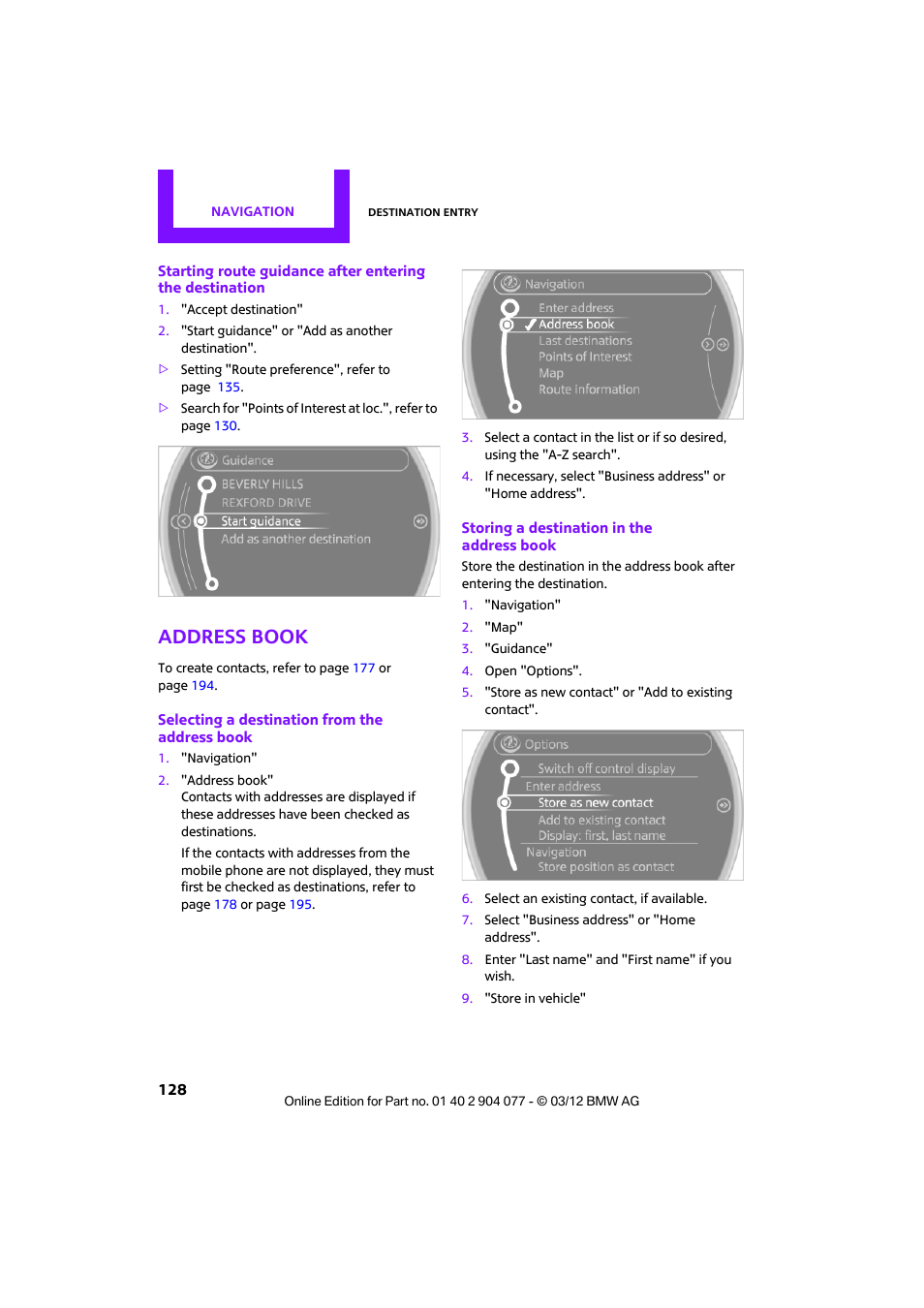 Address book | Mini 2012 Coupe Roadster Convertible User Manual | Page 129 / 283