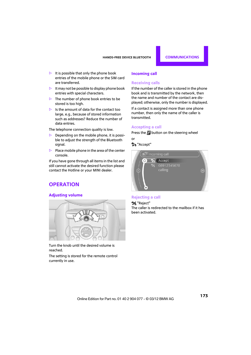 Operation | Mini 2012 Coupe Roadster Convertible User Manual | Page 174 / 283