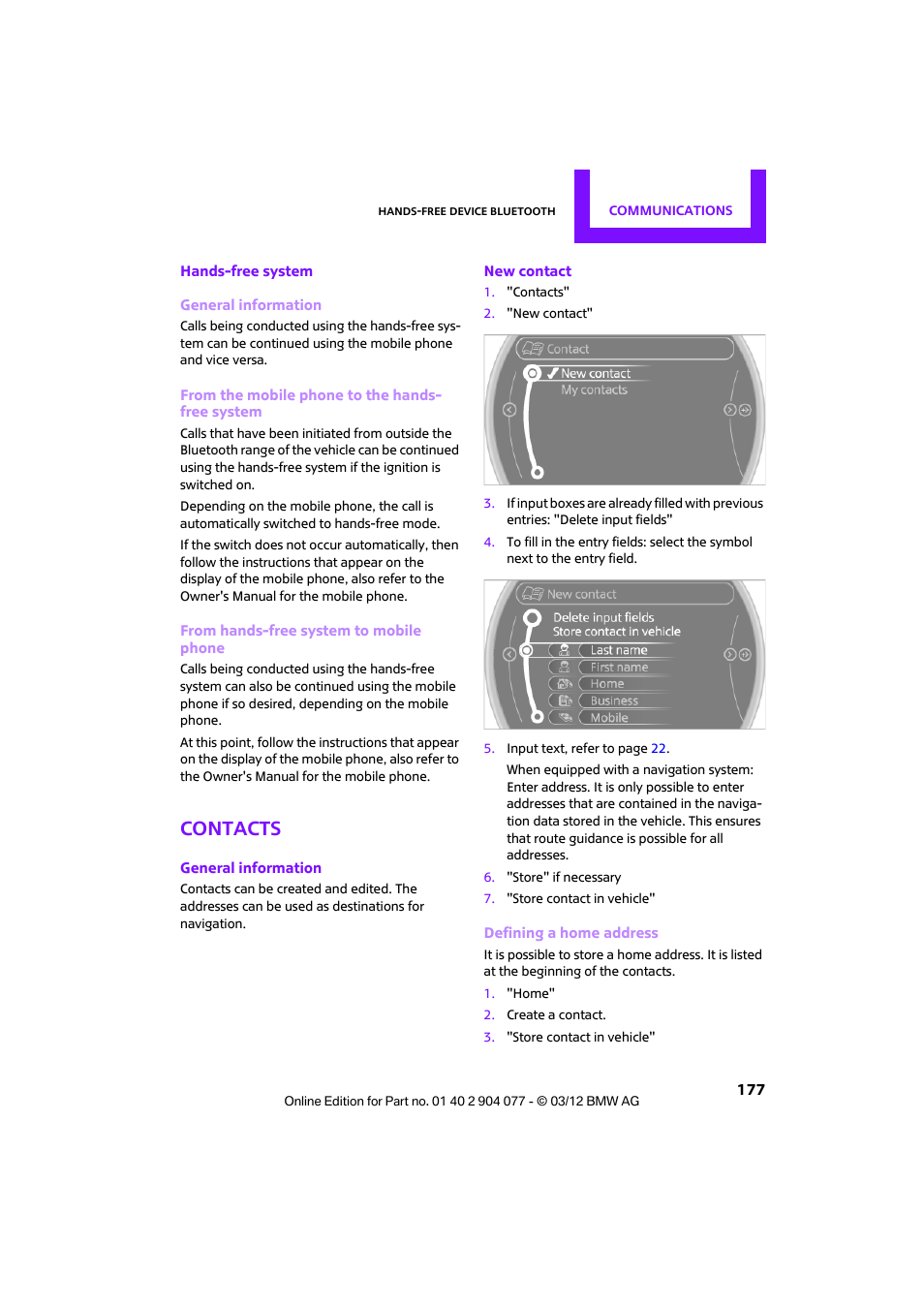 Contacts | Mini 2012 Coupe Roadster Convertible User Manual | Page 178 / 283