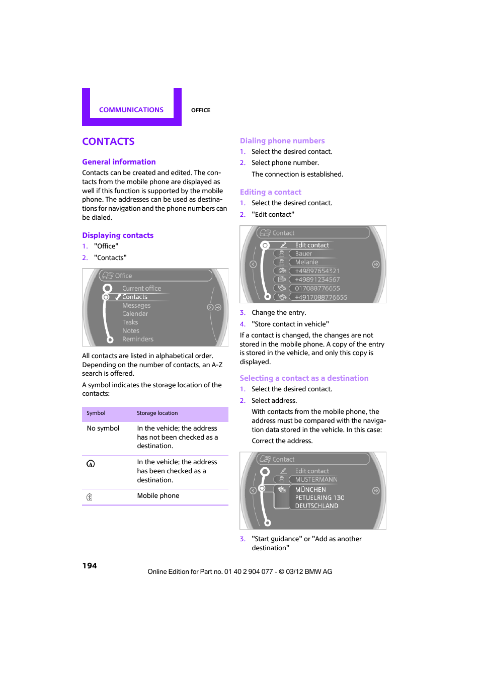Contacts | Mini 2012 Coupe Roadster Convertible User Manual | Page 195 / 283