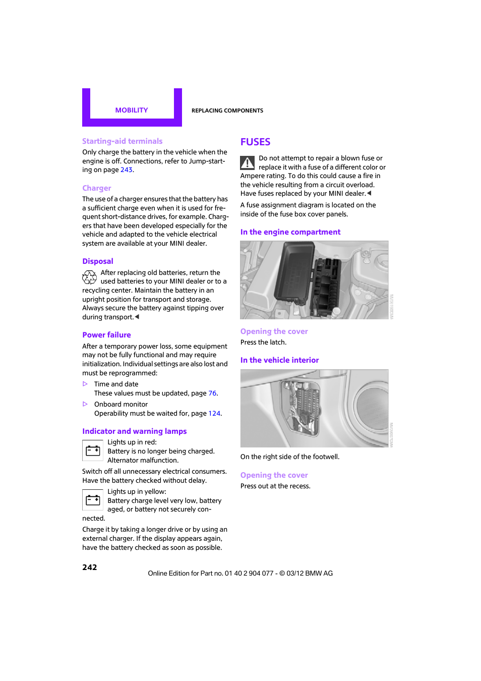 Fuses | Mini 2012 Coupe Roadster Convertible User Manual | Page 243 / 283