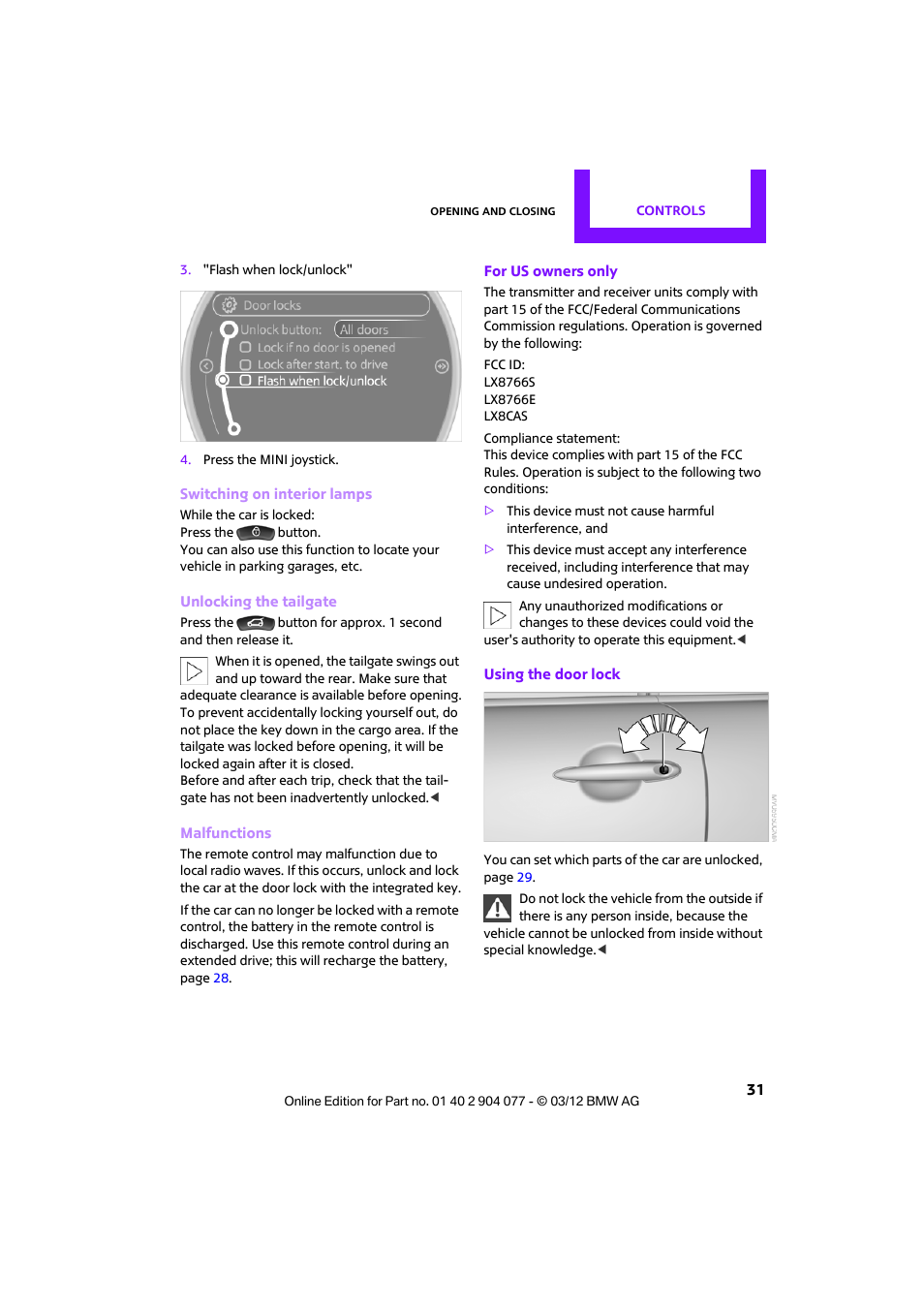 Mini 2012 Coupe Roadster Convertible User Manual | Page 32 / 283