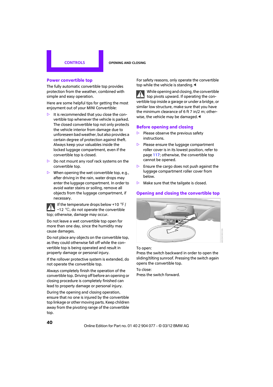 Mini 2012 Coupe Roadster Convertible User Manual | Page 41 / 283