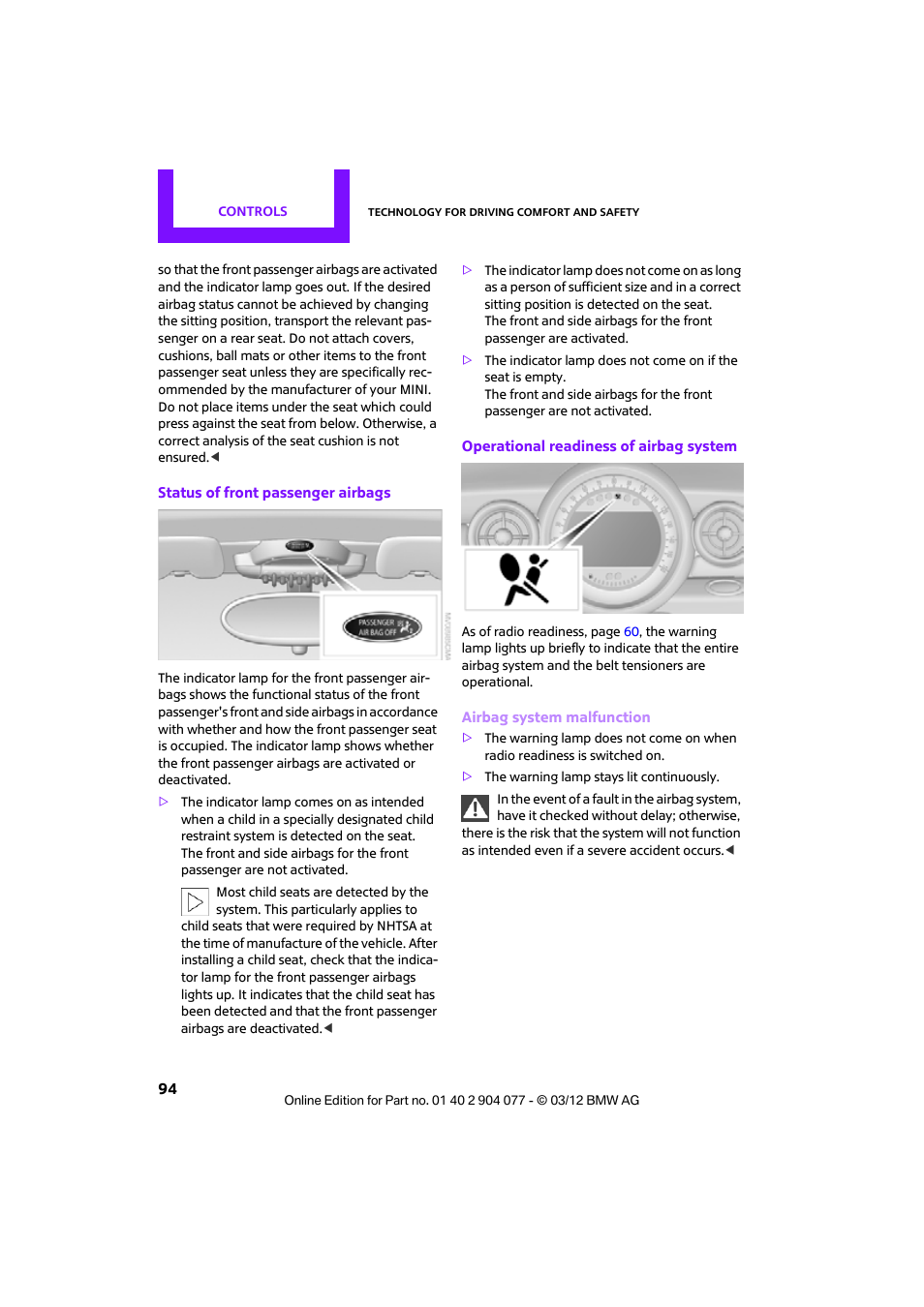Mini 2012 Coupe Roadster Convertible User Manual | Page 95 / 283