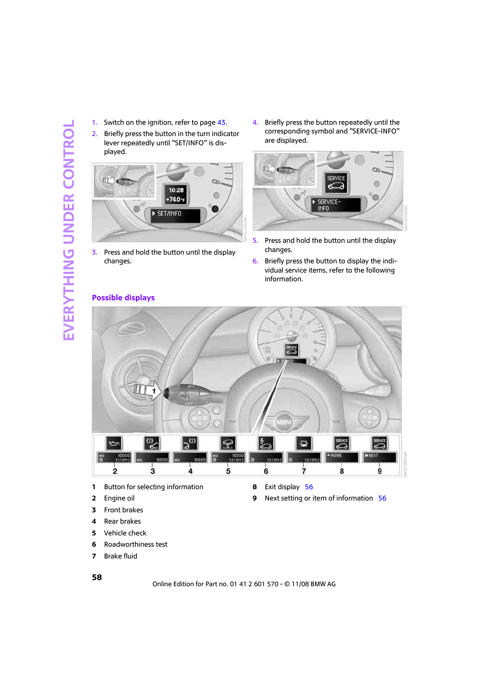 Everything under control | Mini 2009 Cooper Convertible User Manual | Page 60 / 172