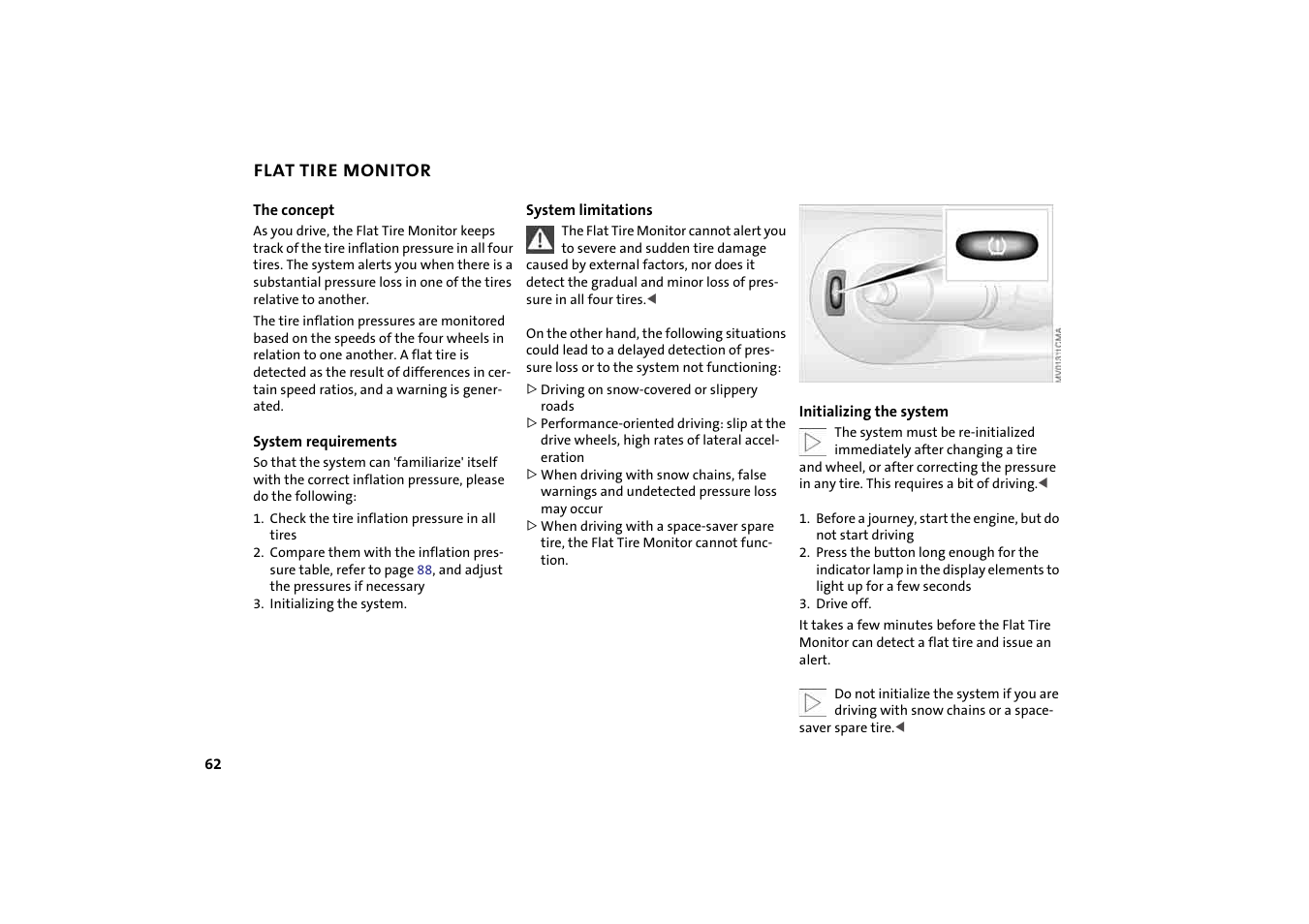 Flat tire monitor | Mini 2004 Cooper User Manual | Page 64 / 152