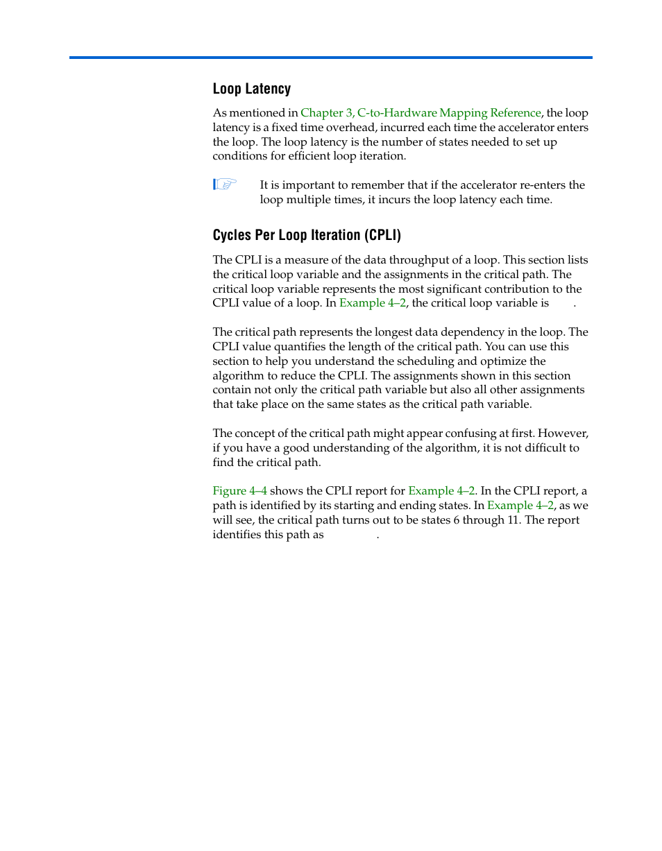 Loop latency, Cycles per loop iteration (cpli), Loop latency –11 cycles per loop iteration (cpli) | Altera Nios II C2H Compiler User Manual | Page 105 / 138