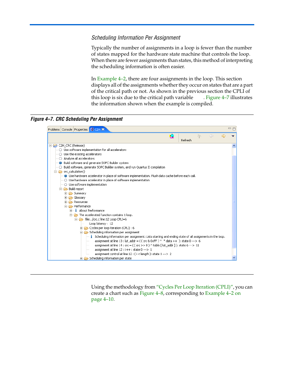 Scheduling information per assignment | Altera Nios II C2H Compiler User Manual | Page 109 / 138