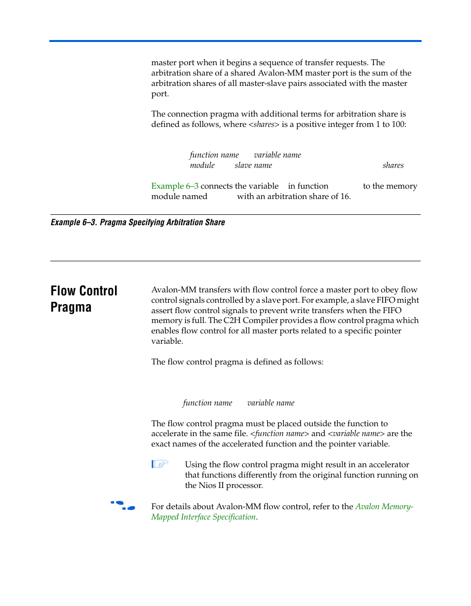 Flow control pragma, Flow control pragma –3 | Altera Nios II C2H Compiler User Manual | Page 121 / 138