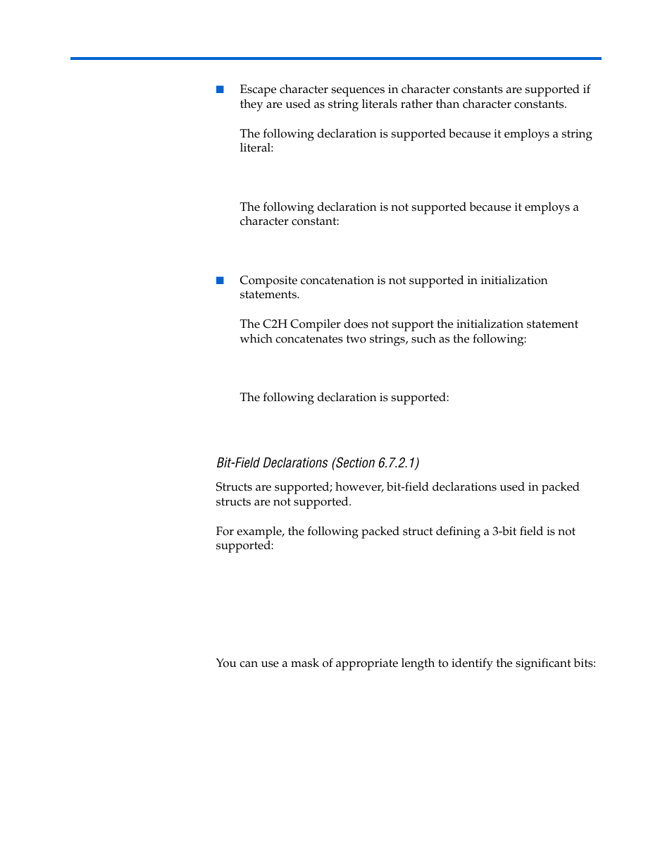 Bit-field declarations (section 6.7.2.1) | Altera Nios II C2H Compiler User Manual | Page 126 / 138