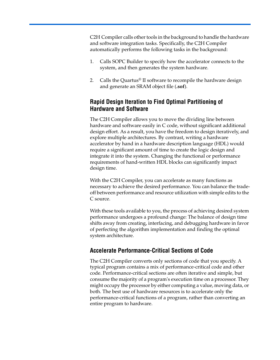 Accelerate performance-critical sections of code | Altera Nios II C2H Compiler User Manual | Page 13 / 138