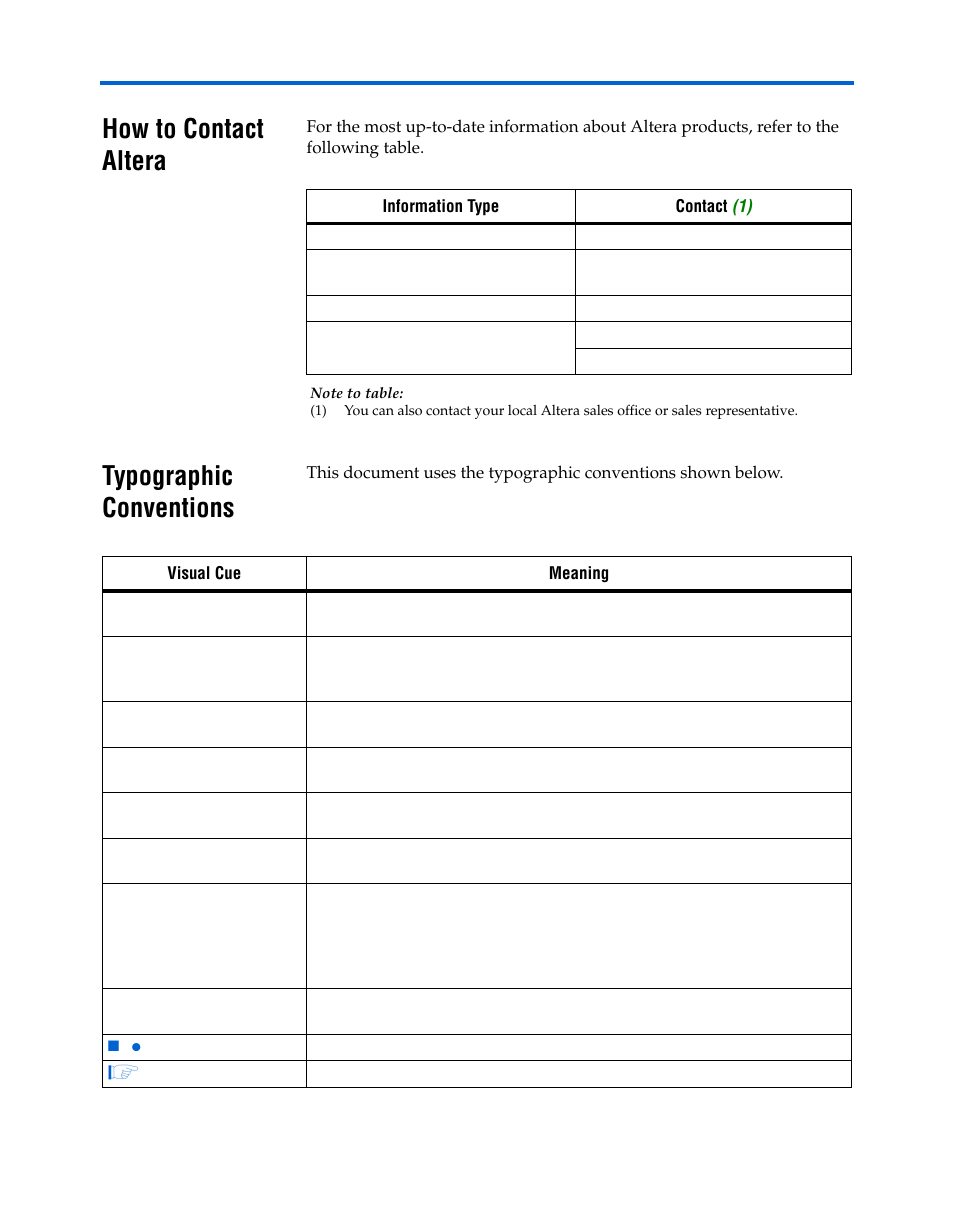 How to contact altera, Typographic conventions, How to contact altera typographic conventions | Altera Nios II C2H Compiler User Manual | Page 137 / 138