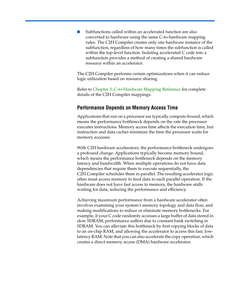 Performance depends on memory access time, Performance depends on memory access time –12 | Altera Nios II C2H Compiler User Manual | Page 18 / 138