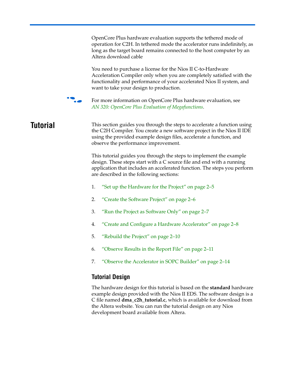 Tutorial, Tutorial design, Tutorial –4 | Altera Nios II C2H Compiler User Manual | Page 26 / 138