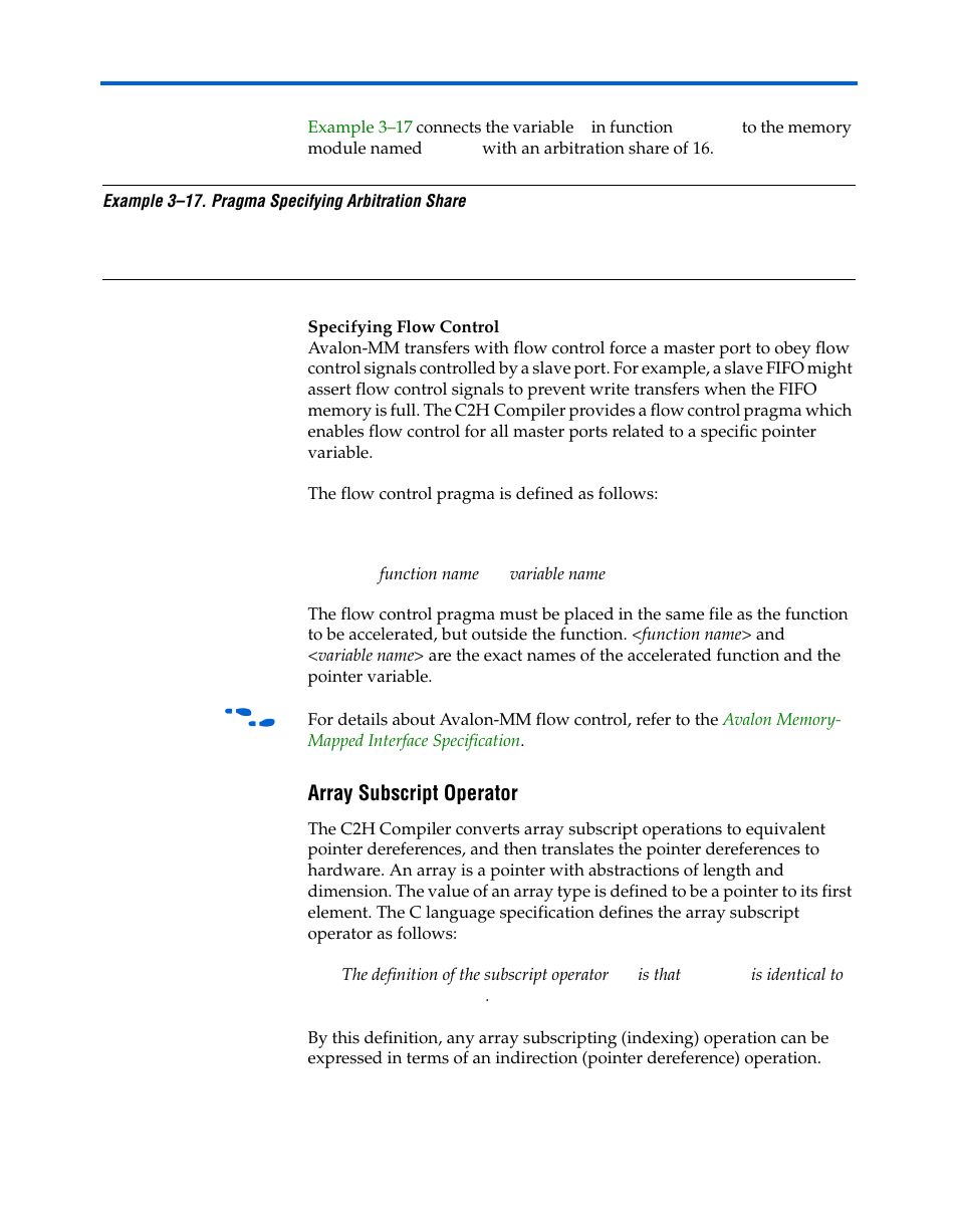 Specifying flow control, Array subscript operator, Array subscript operator –26 | Altera Nios II C2H Compiler User Manual | Page 66 / 138