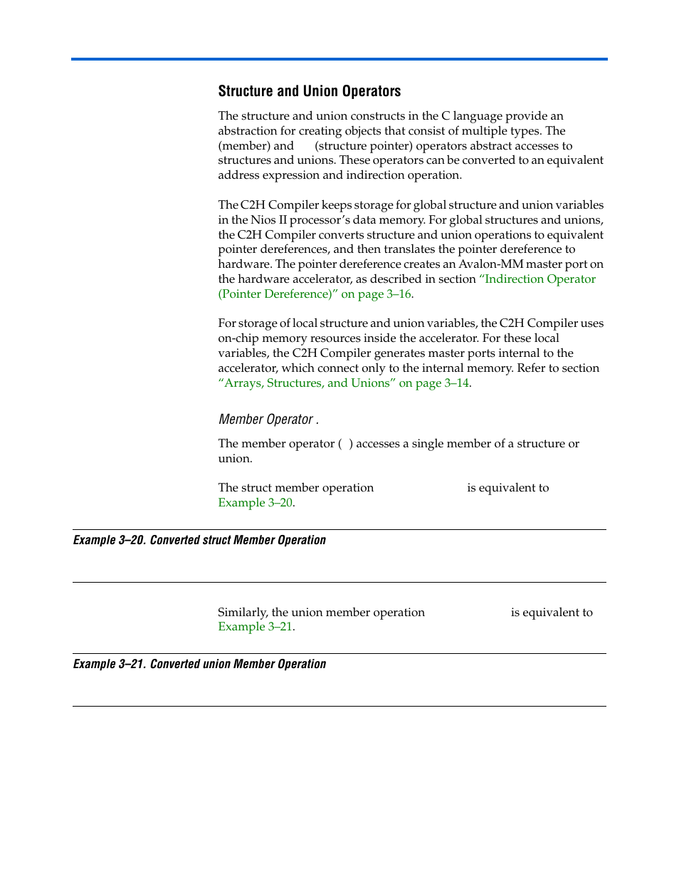 Structure and union operators, Member operator | Altera Nios II C2H Compiler User Manual | Page 68 / 138