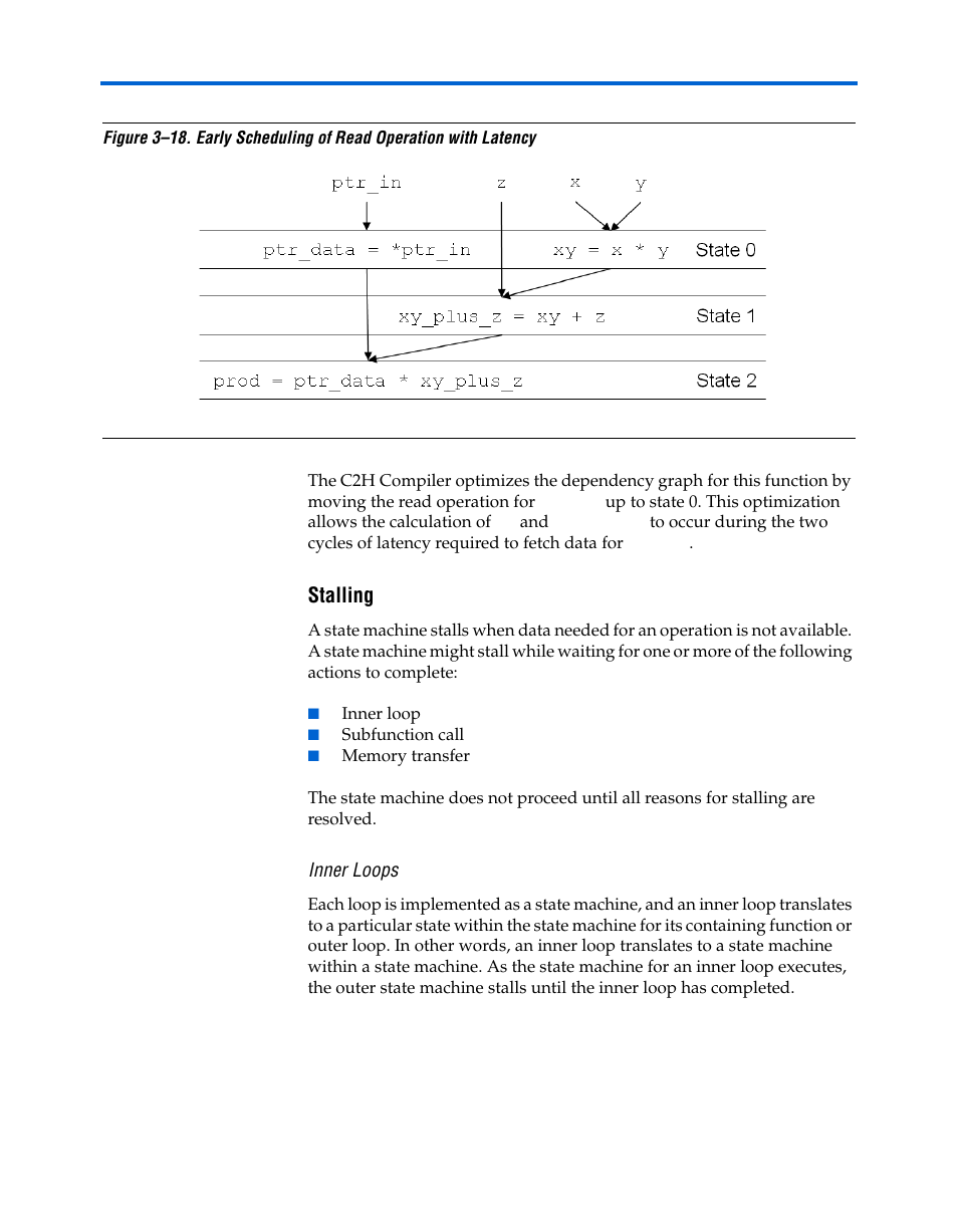 Stalling, Inner loops, Stalling –39 | Figure 3–18 | Altera Nios II C2H Compiler User Manual | Page 79 / 138
