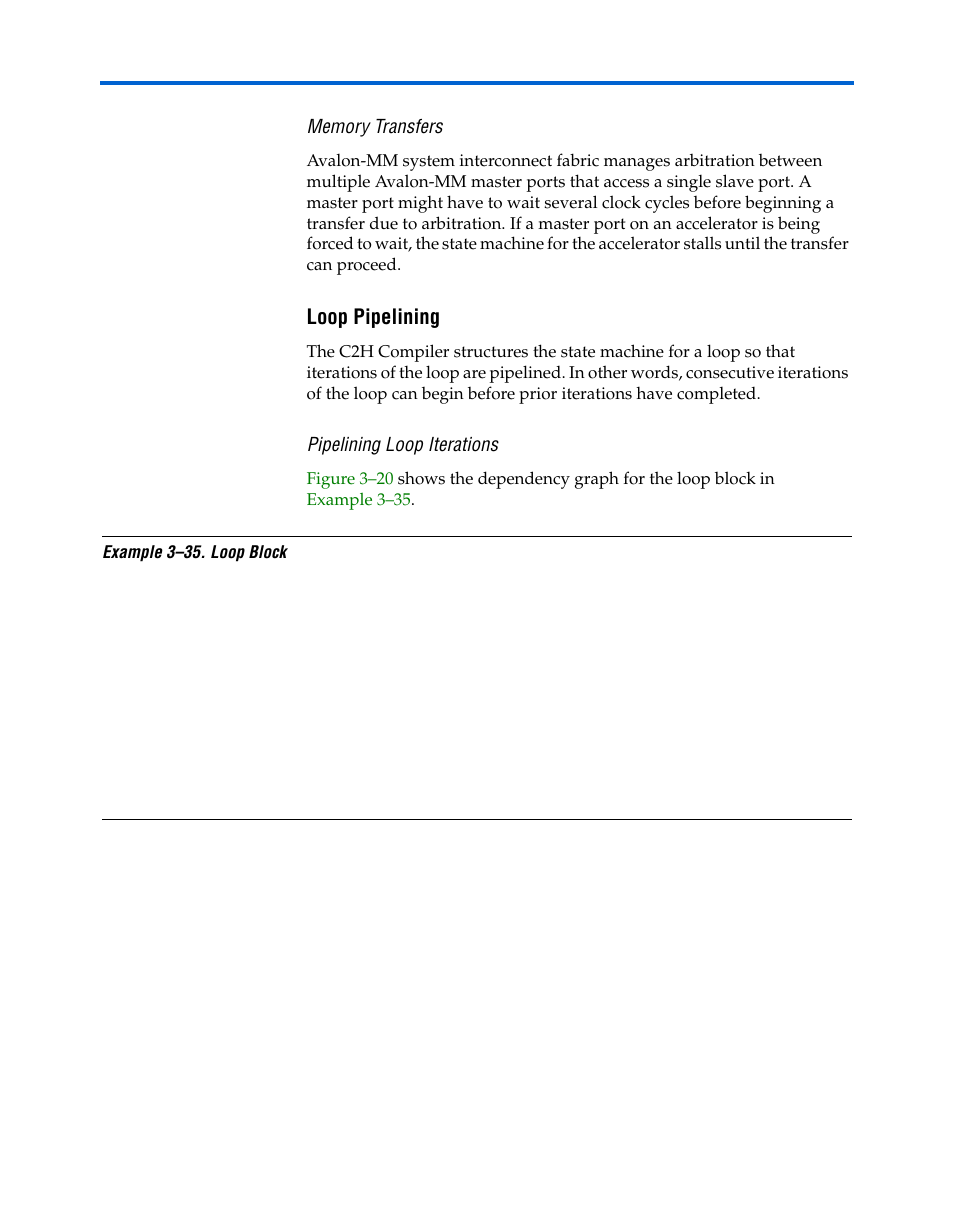 Memory transfers, Loop pipelining, Pipelining loop iterations | Loop pipelining –42 | Altera Nios II C2H Compiler User Manual | Page 82 / 138