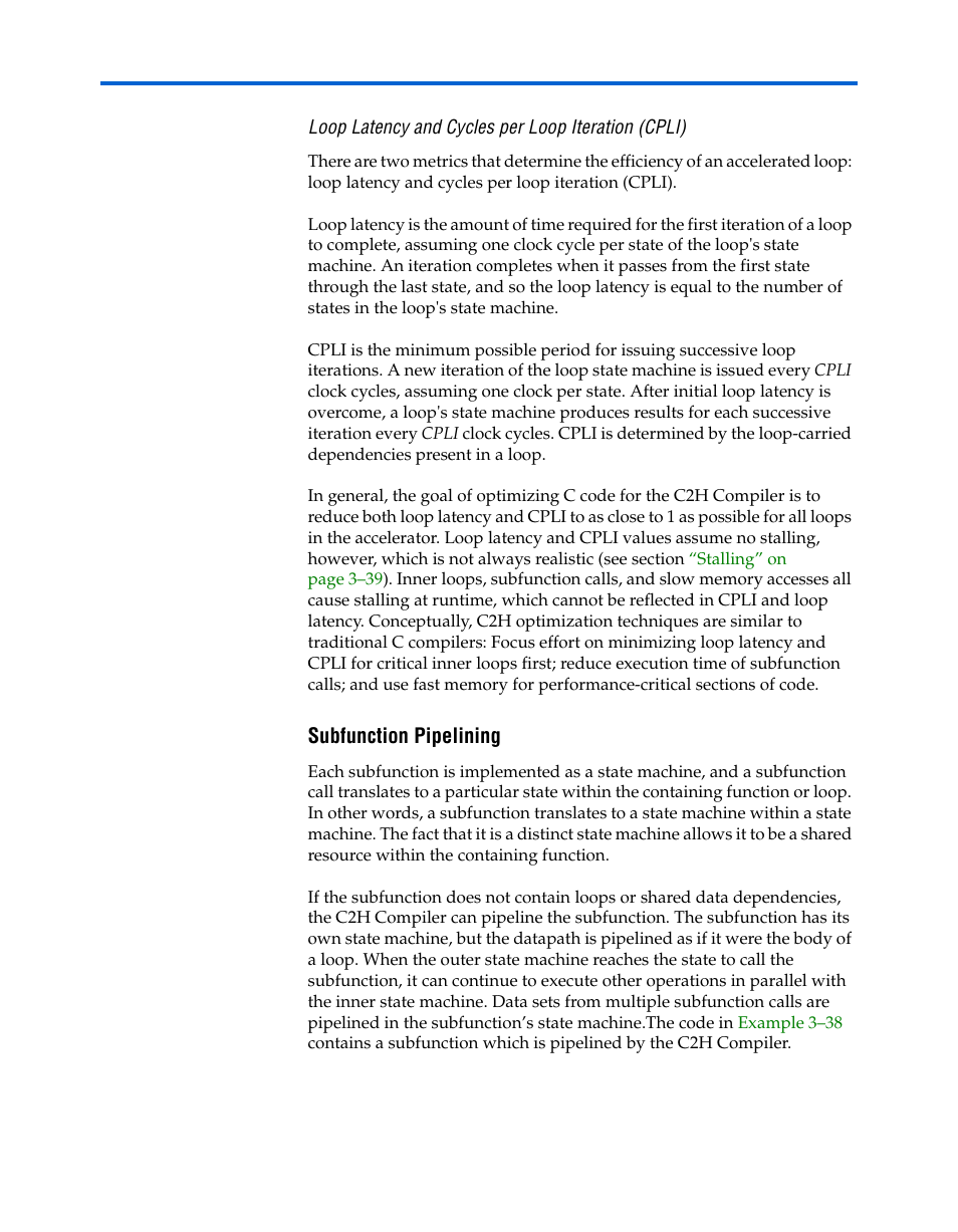 Loop latency and cycles per loop iteration (cpli), Subfunction pipelining, Subfunction pipelining –49 | Altera Nios II C2H Compiler User Manual | Page 89 / 138