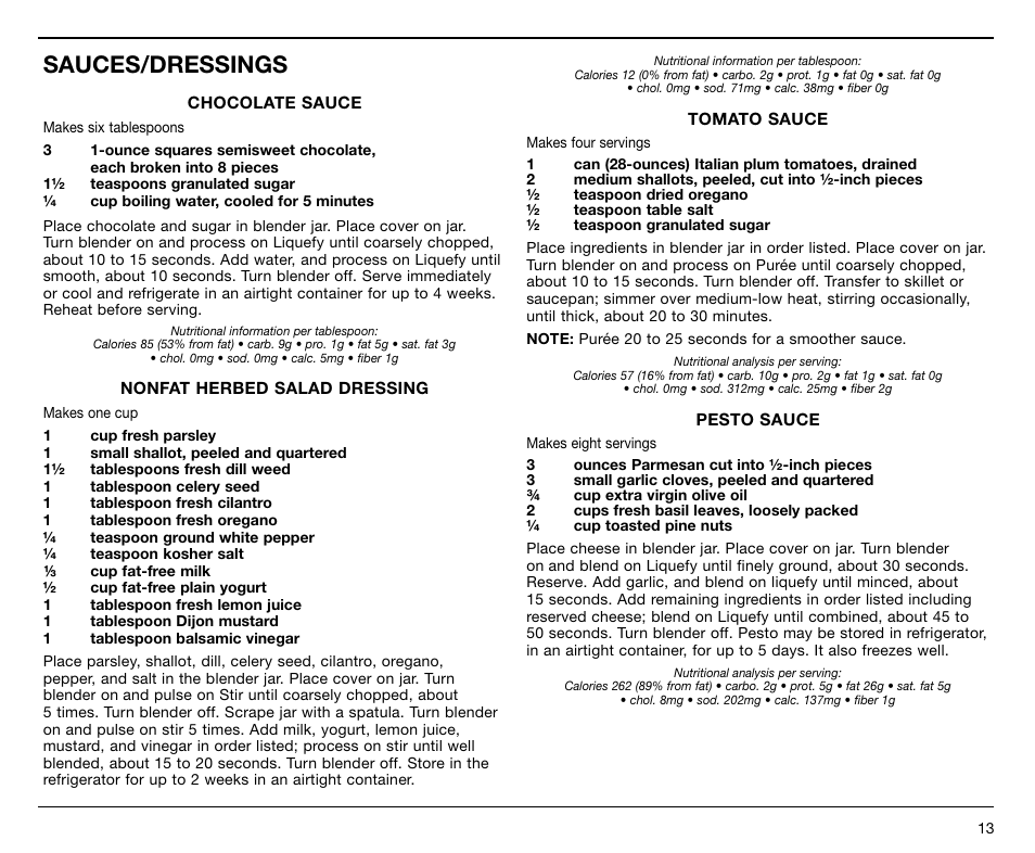 Sauces/dressings | Cuisinart SPB-7 Series User Manual | Page 13 / 41
