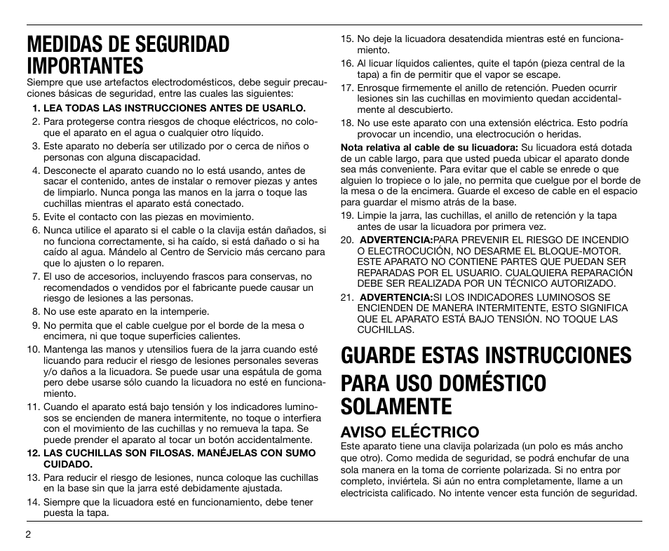 Medidas de seguridad importantes, Aviso eléctrico | Cuisinart SPB-7 Series User Manual | Page 22 / 41