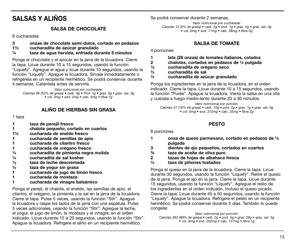 Salsas y aliños | Cuisinart SPB-7 Series User Manual | Page 33 / 41