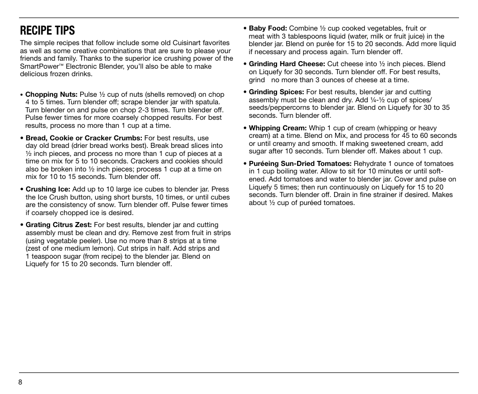Recipe tips | Cuisinart SPB-7 Series User Manual | Page 8 / 41