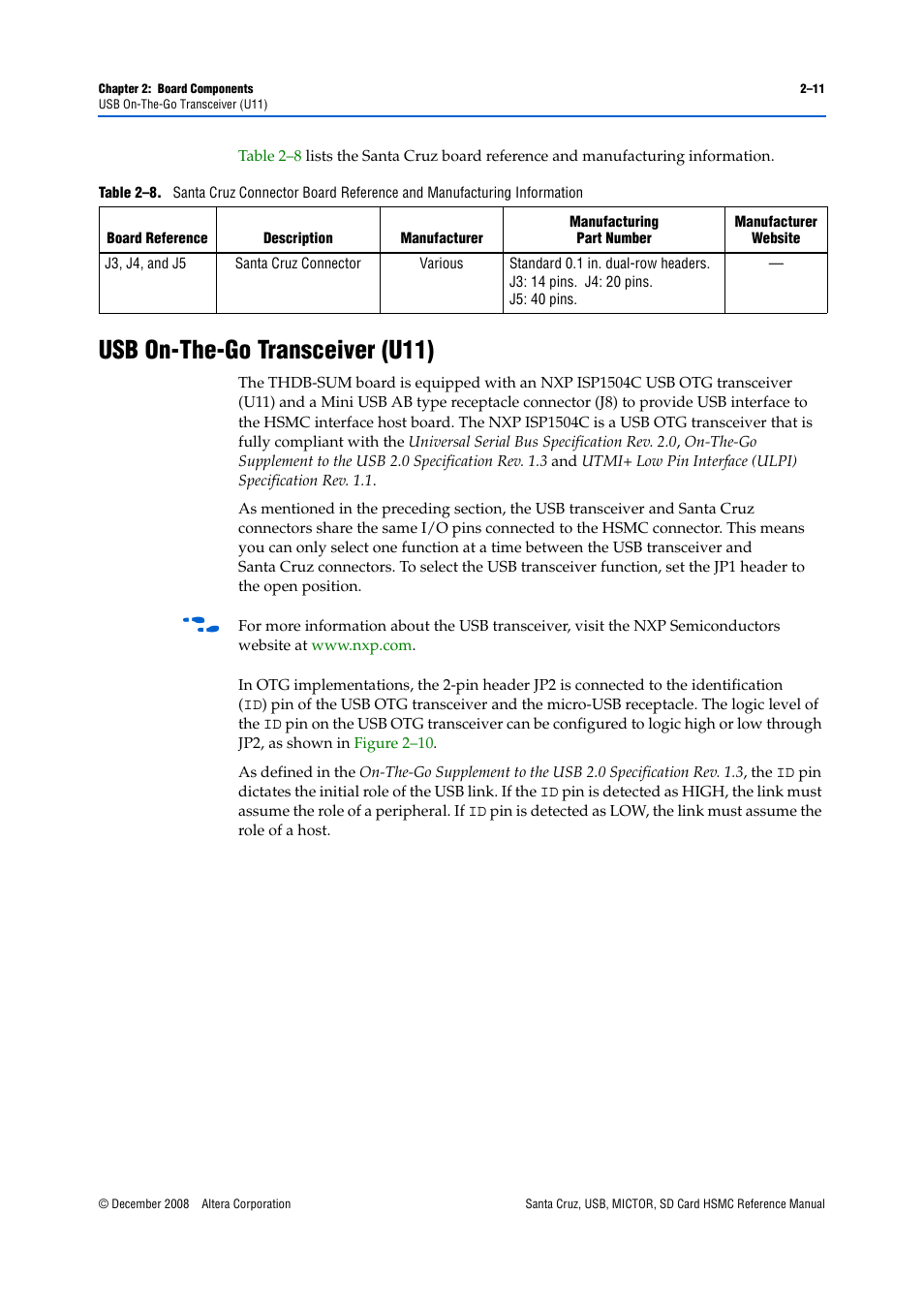Usb on-the-go transceiver (u11), Usb on-the-go transceiver (u11) –11 | Altera Santa Cruz User Manual | Page 17 / 28