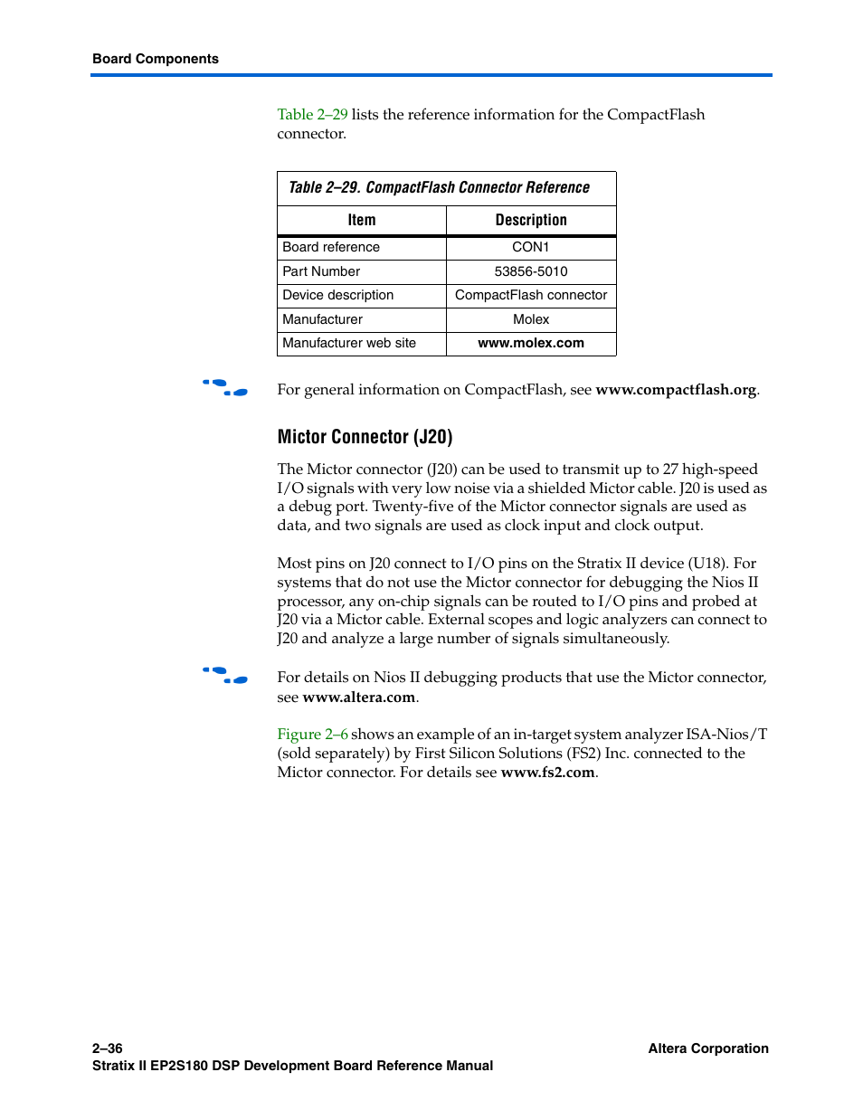 Mictor connector (j20) | Altera Stratix II EP2S180 DSP Development Board User Manual | Page 44 / 58