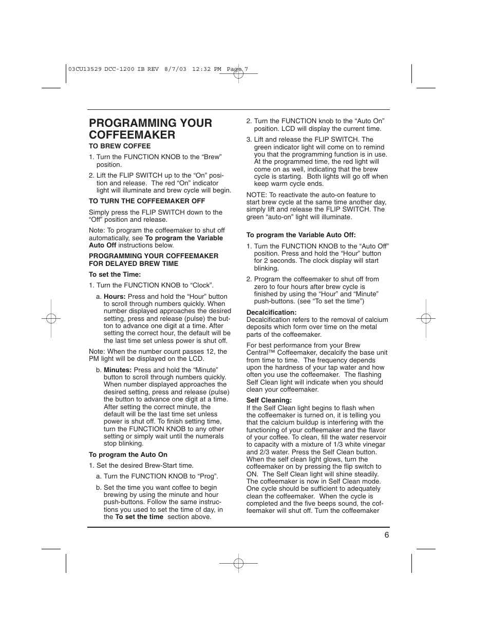 Programming your coffeemaker | Cuisinart DCC-1200 User Manual | Page 7 / 12